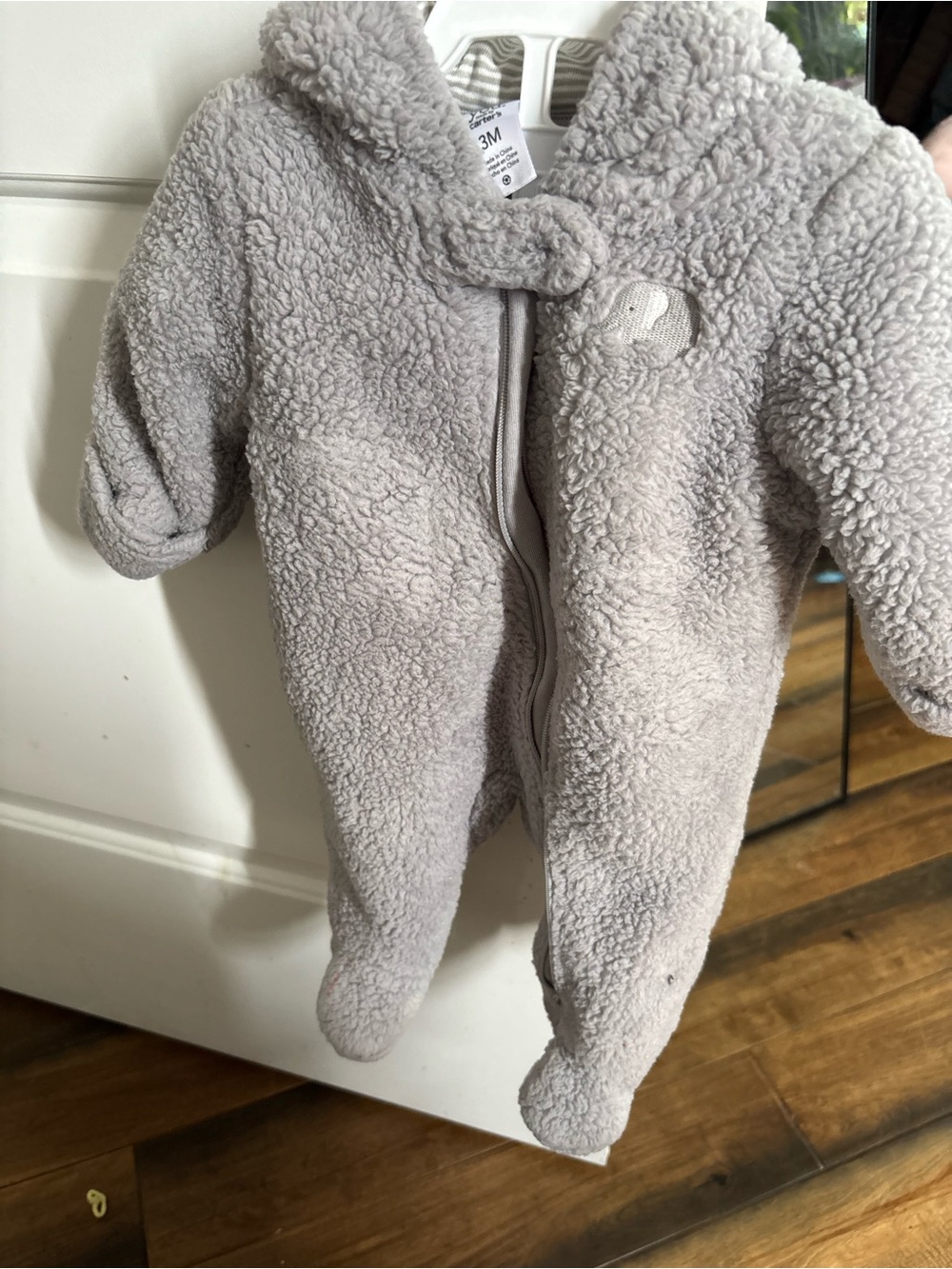 Carter's Light Gray Sherpa Hooded Footed Baby One-Piece